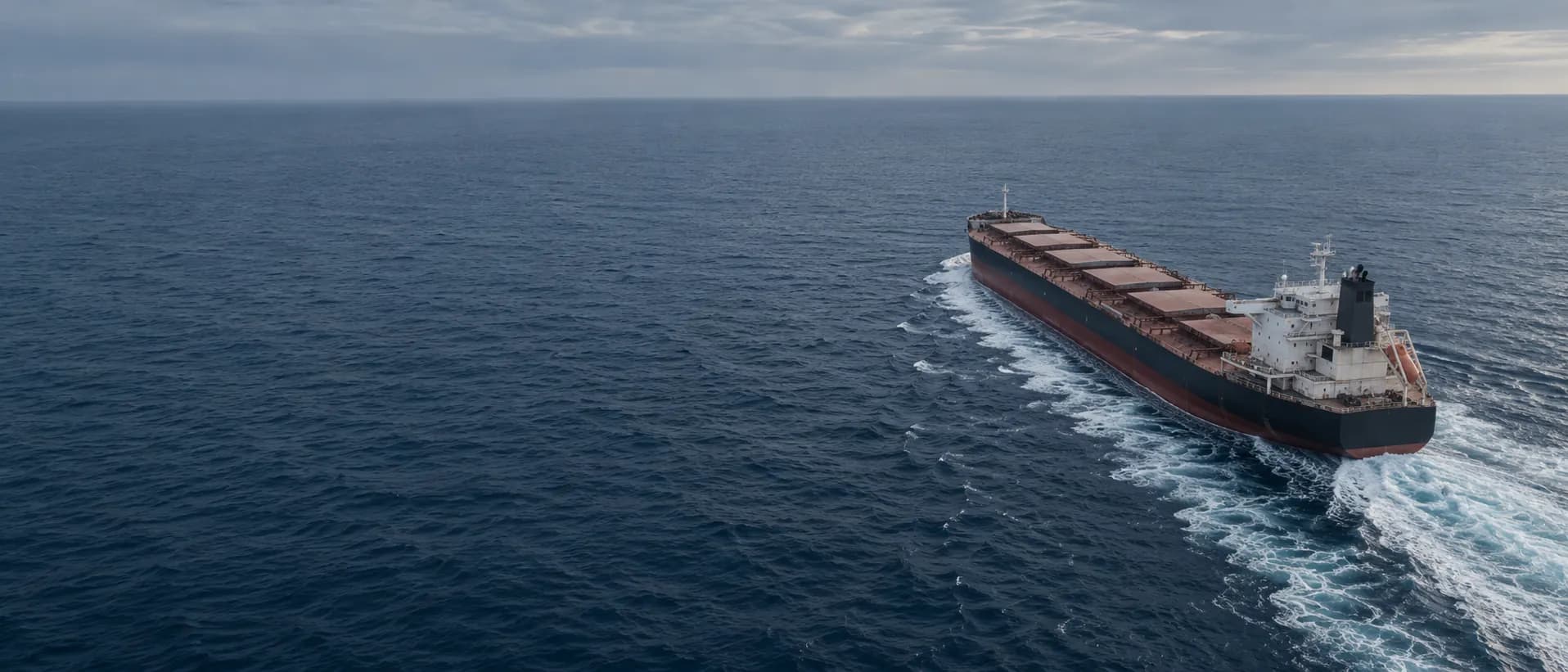 A bulk carrier under way on the open sea
